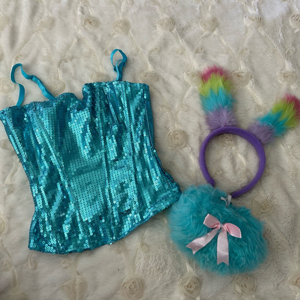 BUNNY CUTE COSTUME with CORSET, Sparkly Blue Sequin Set. SO ADORABLE!!! 🥹🥹